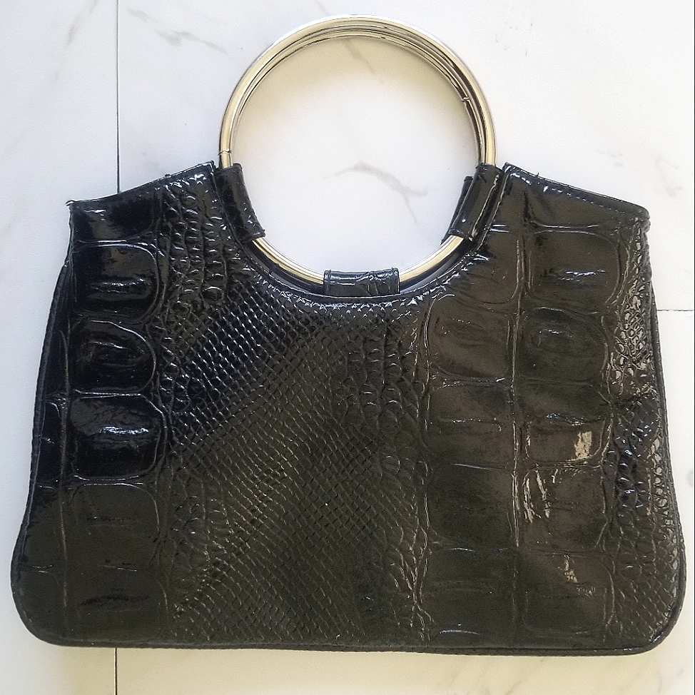 Crocodile Print Leather Black Purse